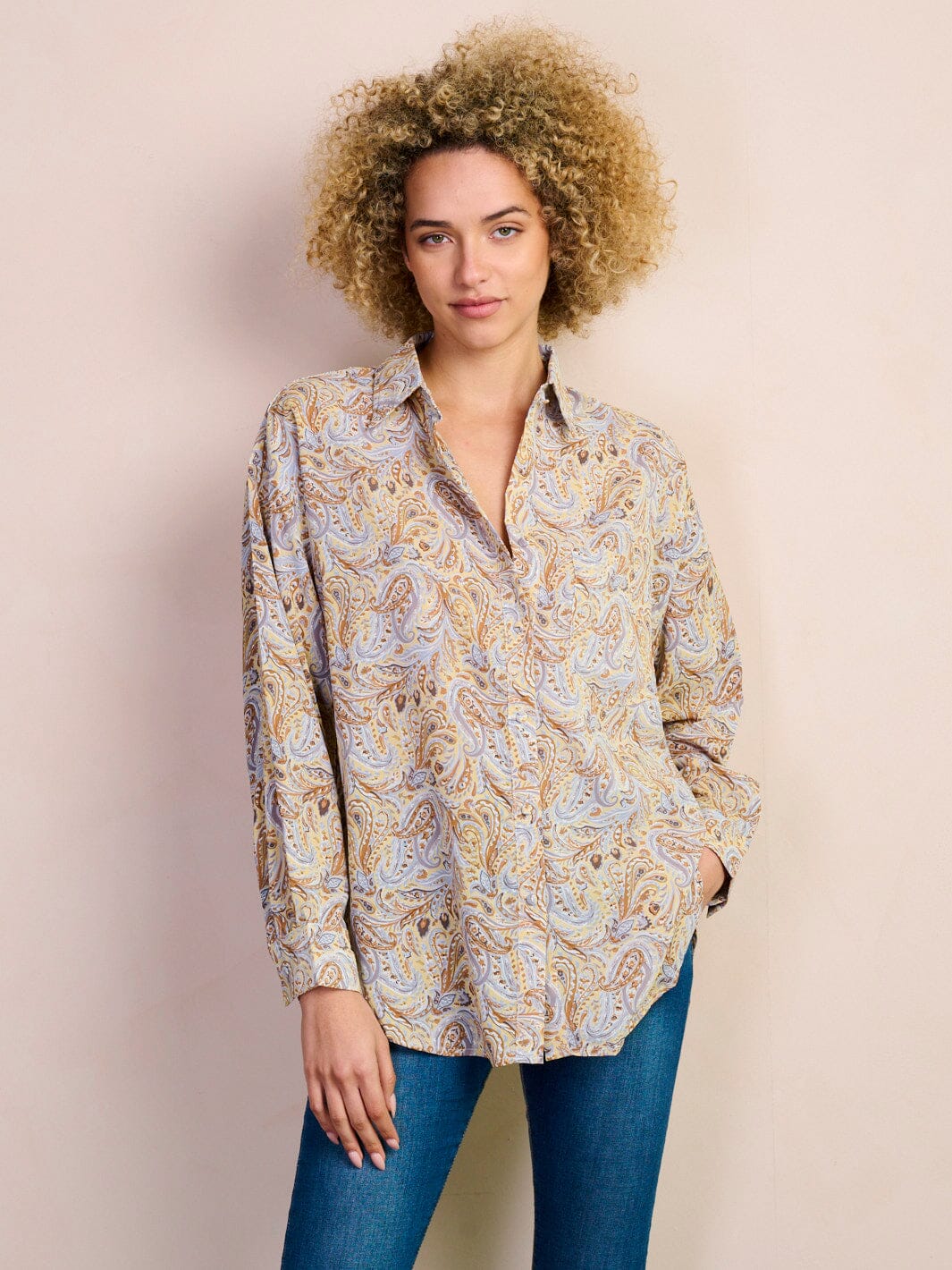 WOMEN'S LONG SLEEVE BUTTON UP PAISLEY PRINT BLOUSE TOP