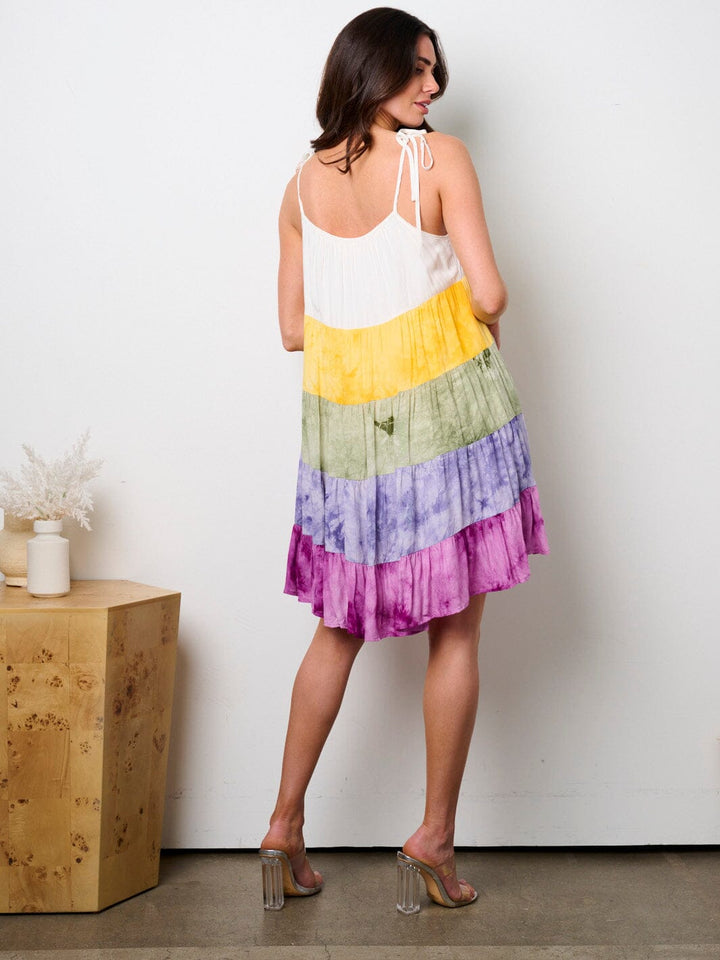 WOMEN'S SLEEVELESS TIERED COLORBLOCK TUNIC MINI DRESS