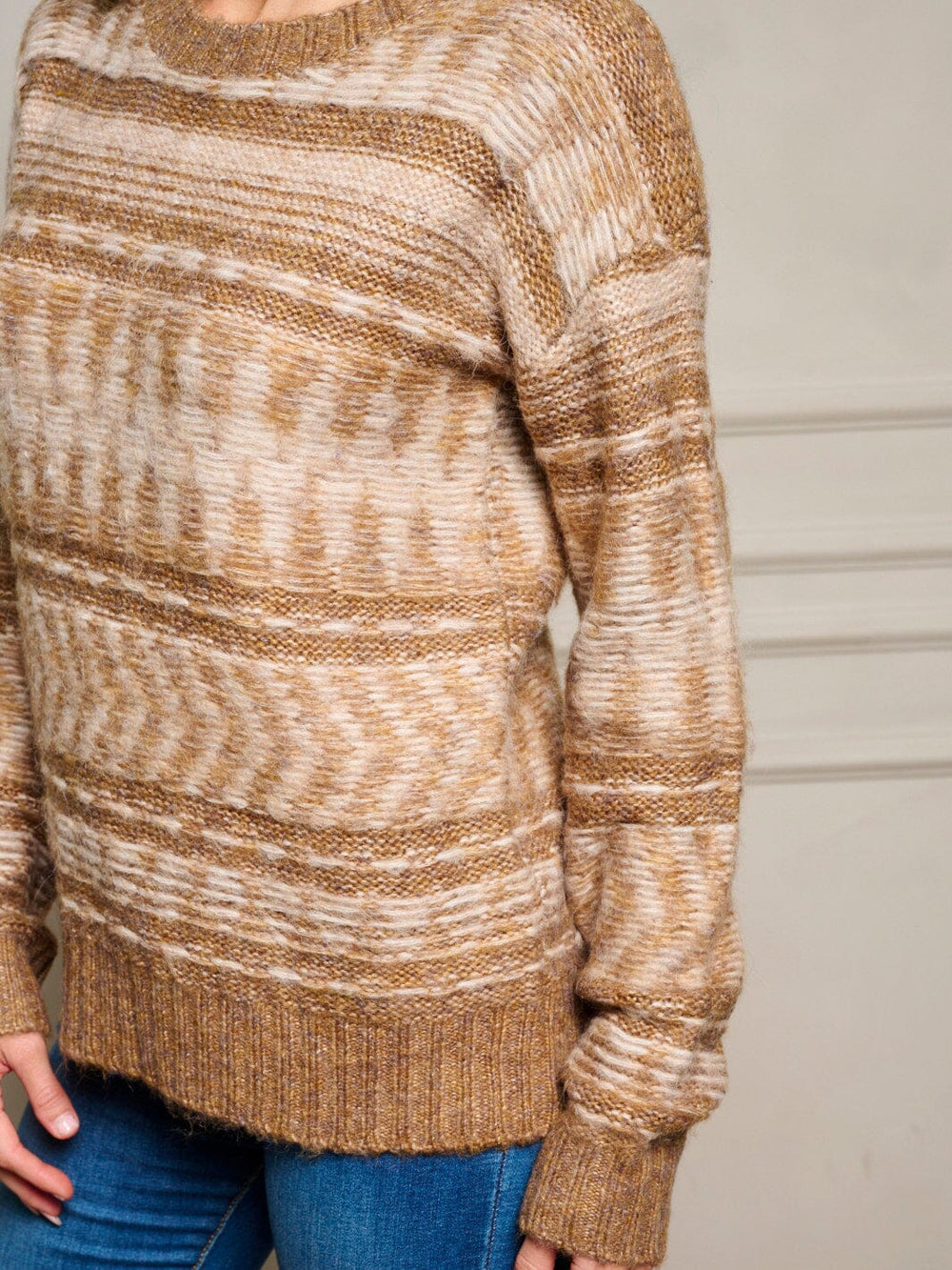 WOMEN'S LONG SLEEVE COLORBLOCK STRIPES PULLOVER SWEATER