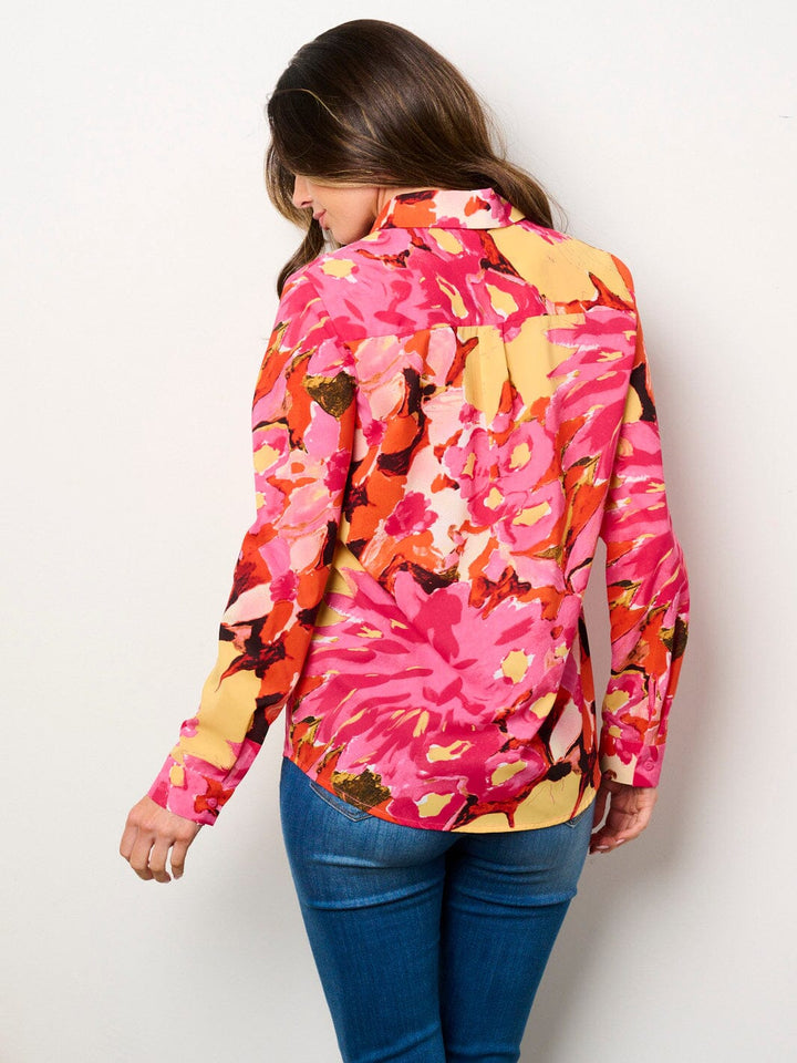 WOMEN'S LONG SLEEVE BUTTON UP FLORAL PRINT BLOUSE TOP