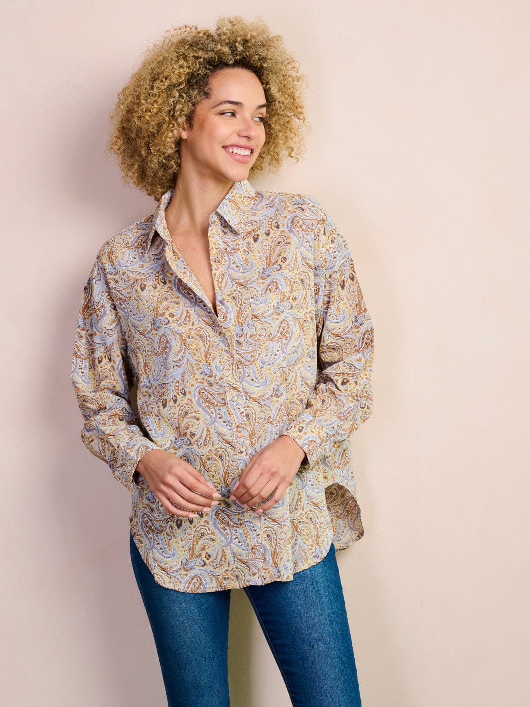 WOMEN'S LONG SLEEVE BUTTON UP PAISLEY PRINT BLOUSE TOP