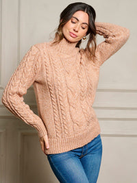 WOMEN'S LONG SLEEVE MOCK NECK DETAILED PULLOVER SWEATER