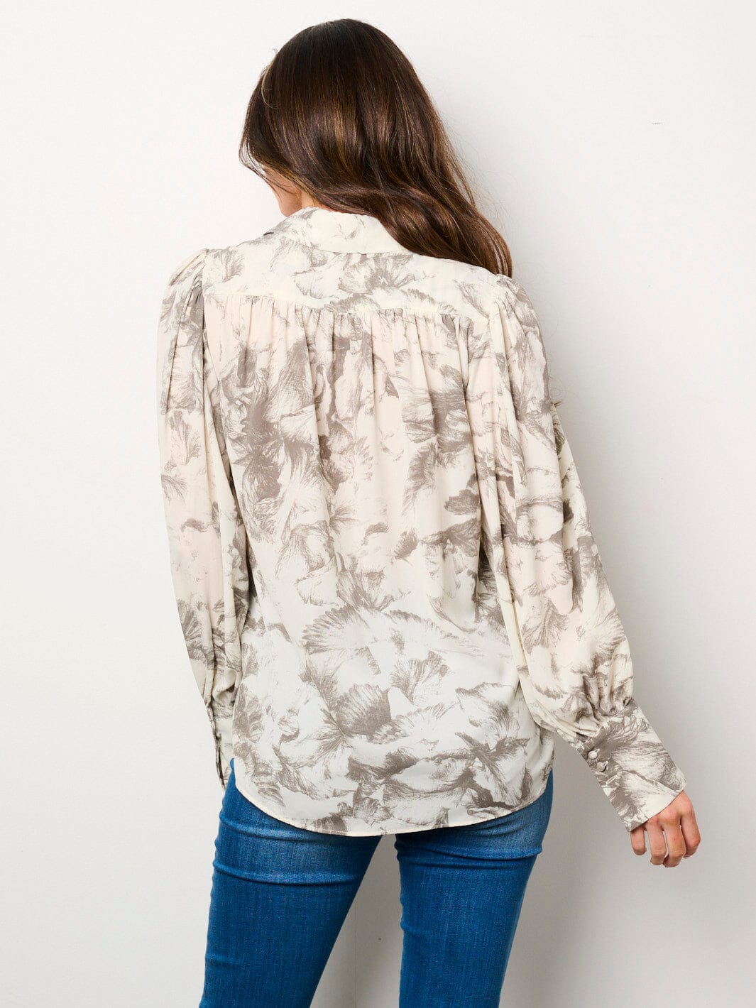 WOMEN'S LONG SLEEVE BUTTON UP PRINTED BLOUSE TOP