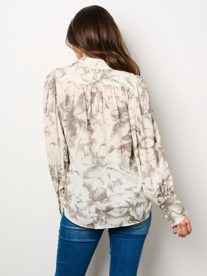 WOMEN'S LONG SLEEVE BUTTON UP PRINTED BLOUSE TOP