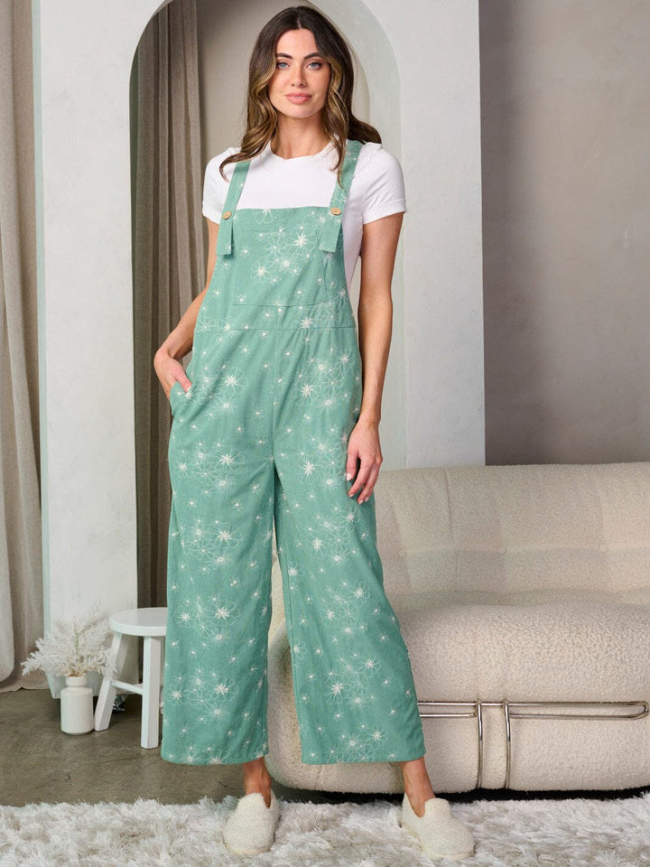 WOMEN'S SLEEVELESS POCKETS WIDE LEG FLORAL OVERALL