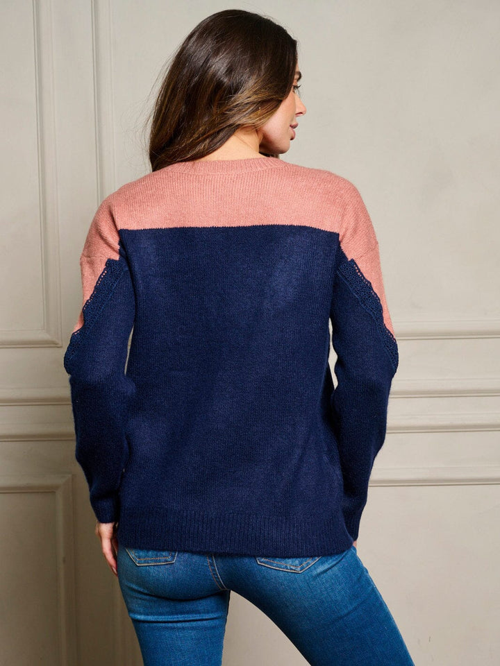 WOMEN'S LONG SLEEVE PULLOVER COLORBLOCK SWEATER
