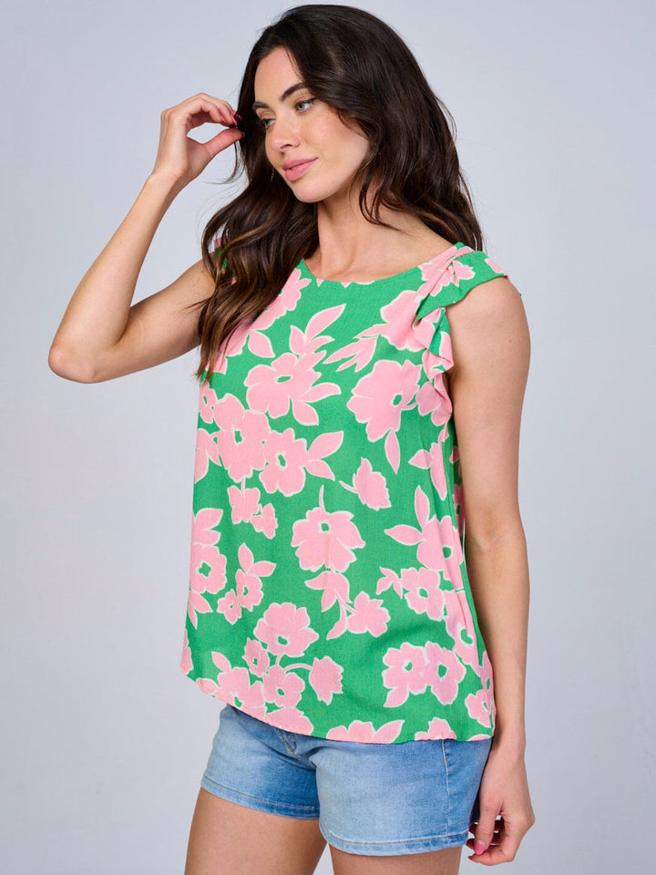 WOMEN'S RUFFLE SLEEVES LOOSE FIT FLORAL BLOUSE