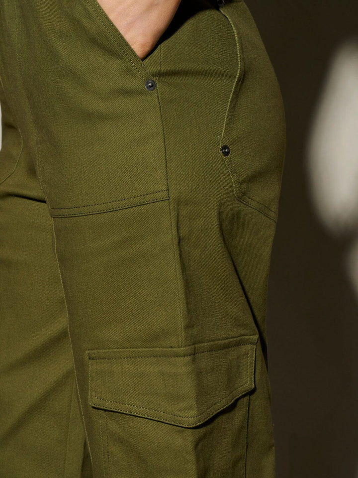 WOMEN'S ELASTIC WAIST CARGO POCKETS WIDE LEG PANTS