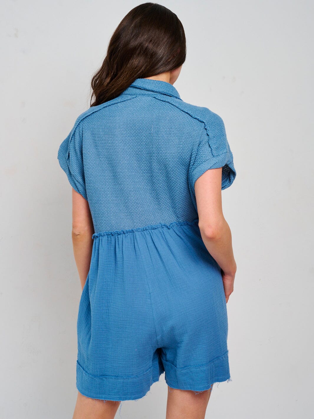 WOMEN'S SHORT SLEEVE FRONT POCKETS BUTTON UP ROMPER