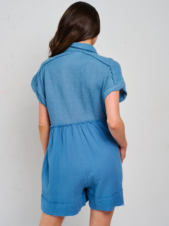 WOMEN'S SHORT SLEEVE FRONT POCKETS BUTTON UP ROMPER