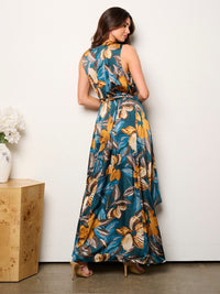 WOMEN'S SLEEVELESS SURPLICE FLORAL HIGH-LOW MAXI DRESS