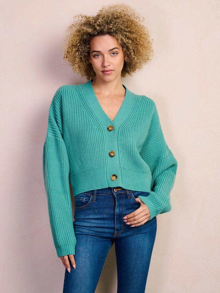 WOMEN'S LONG PUFF SLEEVE BUTTON CLOSURE KNIT CARDIGAN SWEATER
