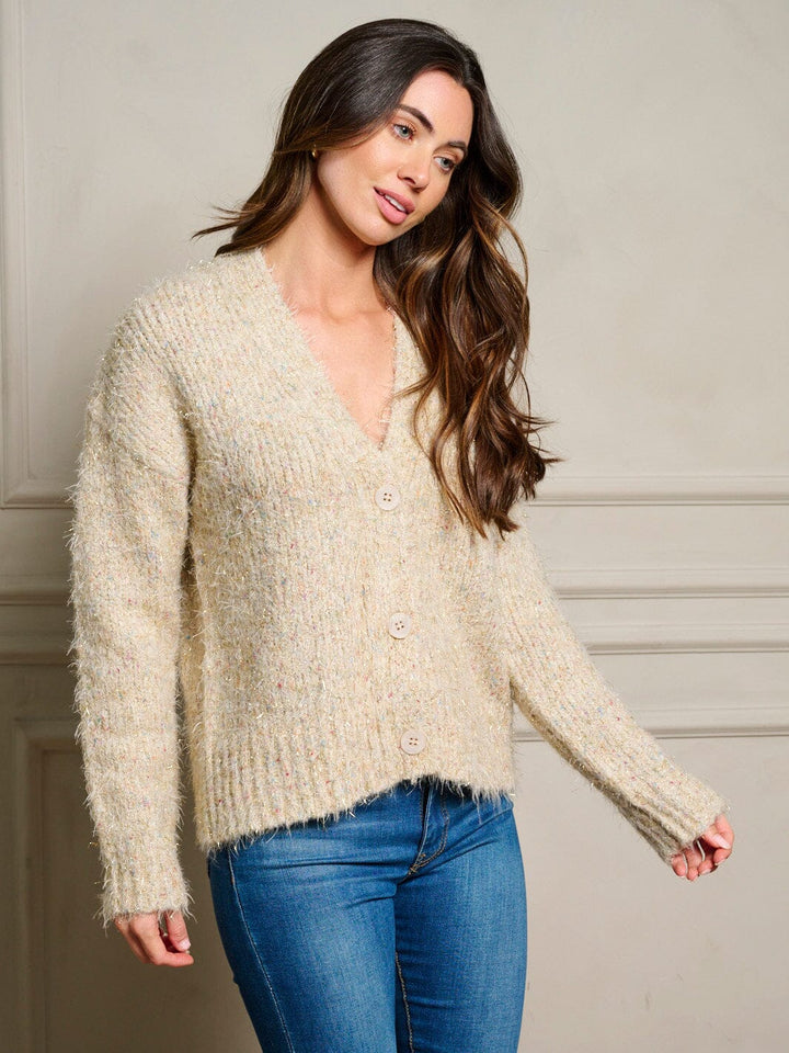 WOMEN'S LONG SLEEVE BUTTON UP SHIMMER MULTI SWEATER CARDIGAN