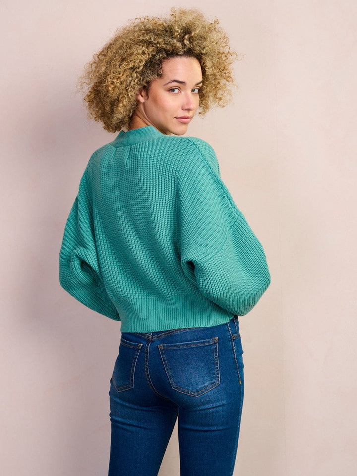 WOMEN'S LONG PUFF SLEEVE BUTTON CLOSURE KNIT CARDIGAN SWEATER