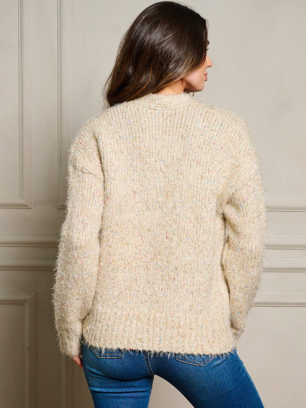 WOMEN'S LONG SLEEVE BUTTON UP SHIMMER MULTI SWEATER CARDIGAN