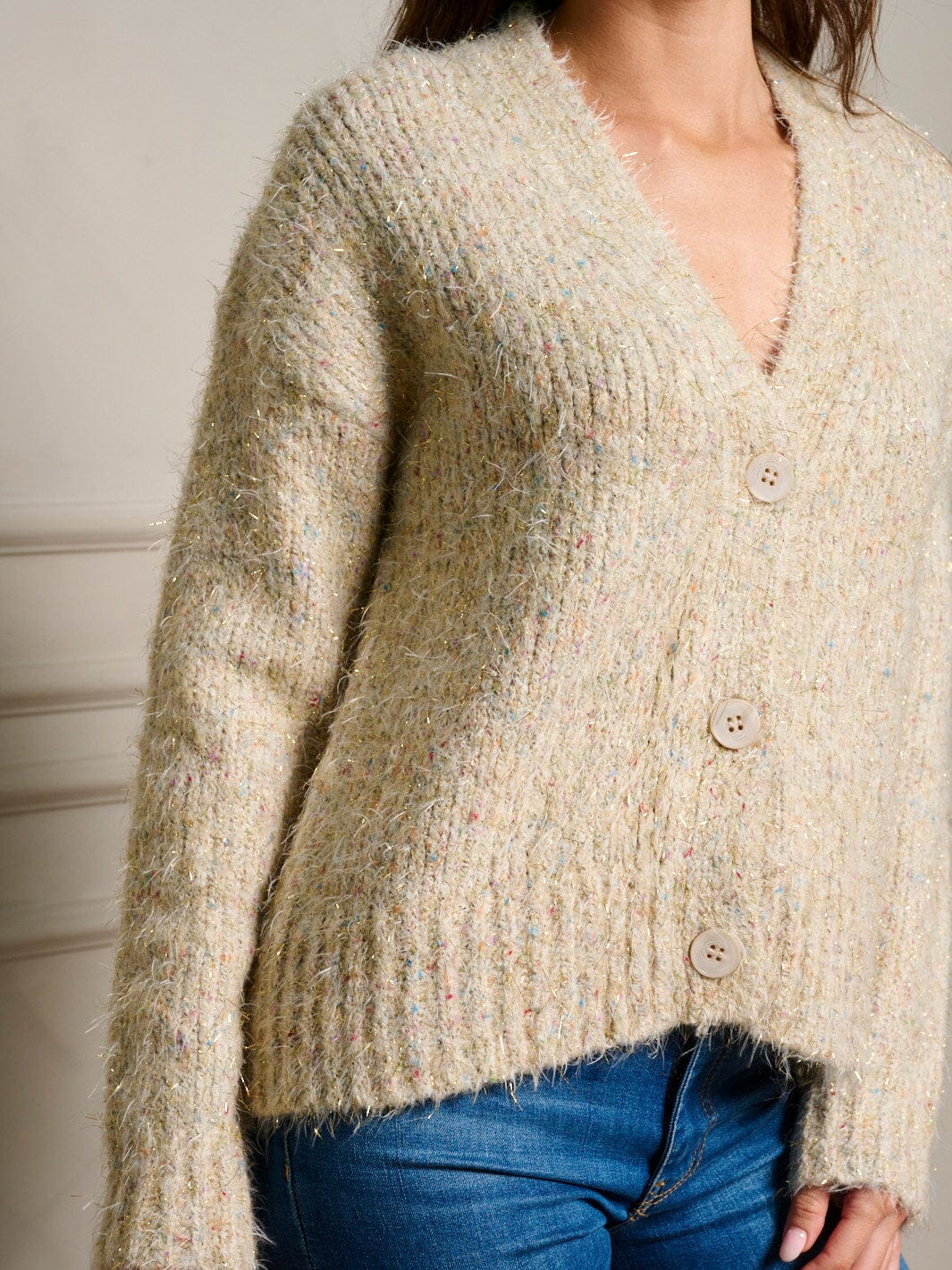 WOMEN'S LONG SLEEVE BUTTON UP SHIMMER MULTI SWEATER CARDIGAN