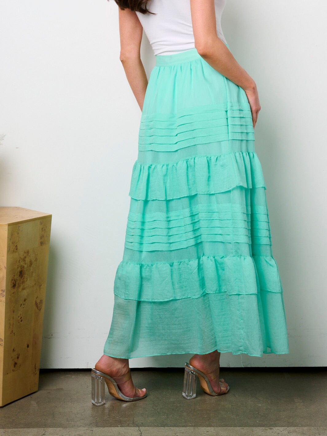 WOMEN'S ZIP UP TIERED RUFFLE MAXI SKIRT