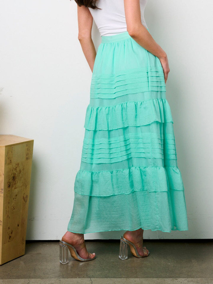 WOMEN'S ZIP UP TIERED RUFFLE MAXI SKIRT