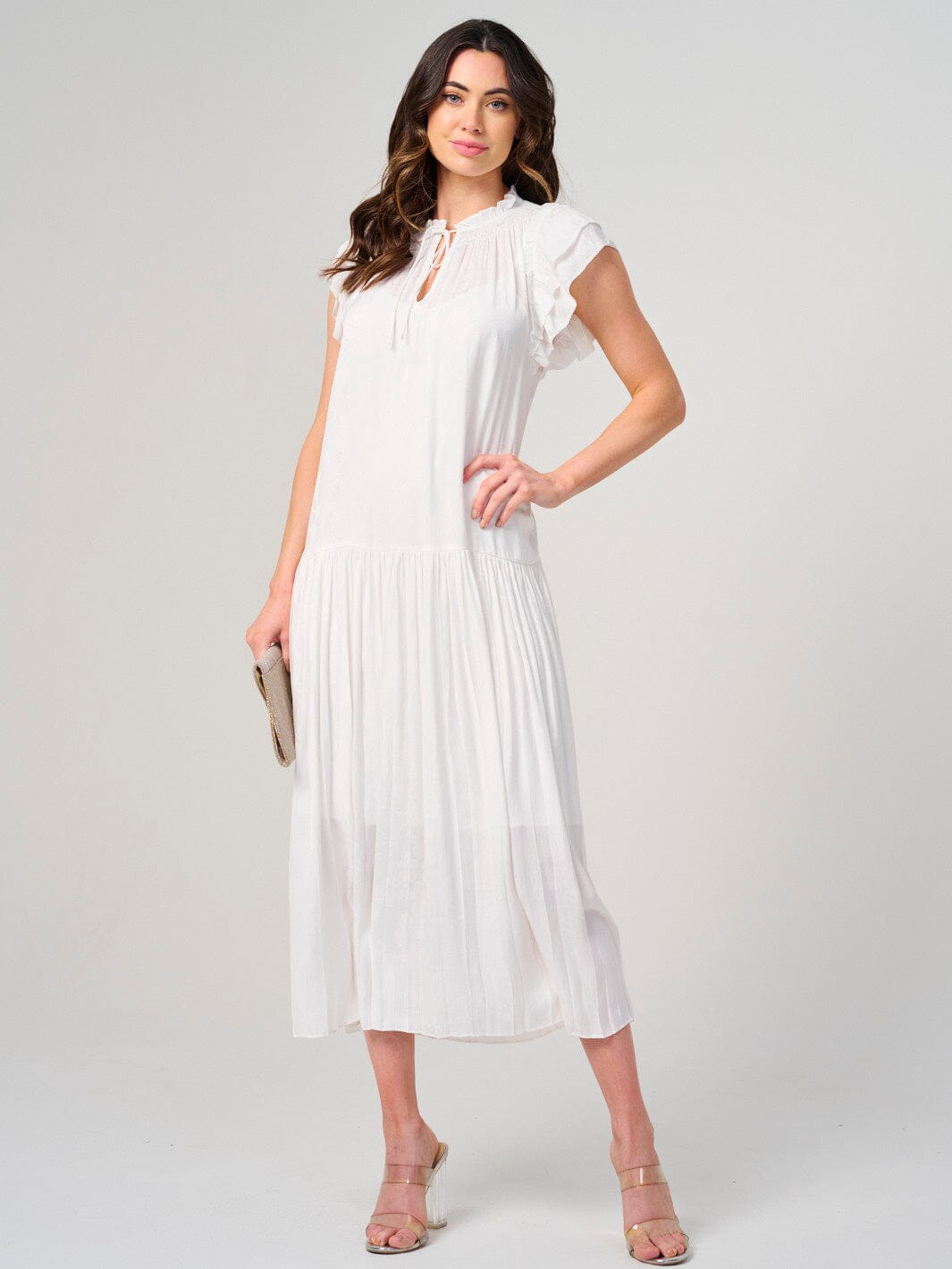 WOMEN'S RUFFLE SLEEVE V-NECK TIERED FLORAL PRINT MAXI DRESS