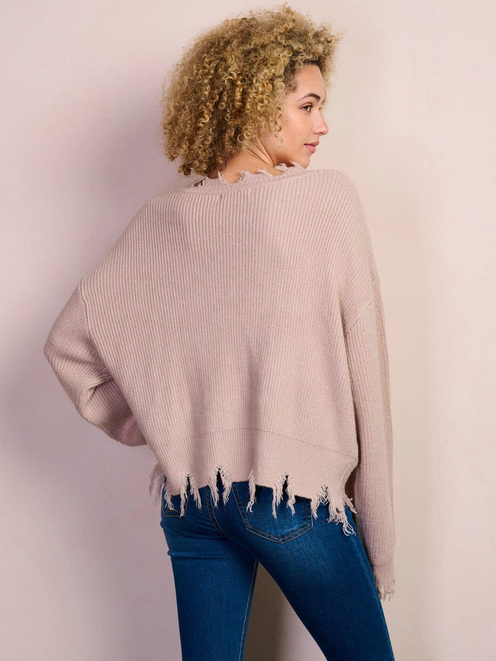 WOMEN'S LONG SLEEVE V-NECK TRIM DETAILED SWEATER