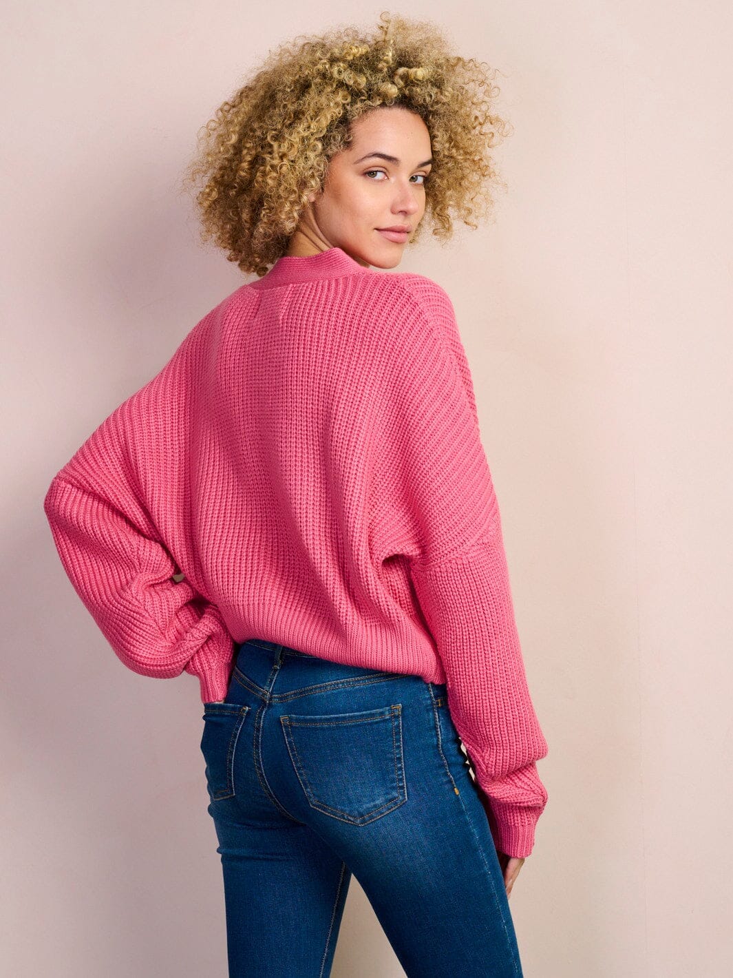 WOMEN'S LONG PUFF SLEEVE BUTTON CLOSURE KNIT CARDIGAN SWEATER