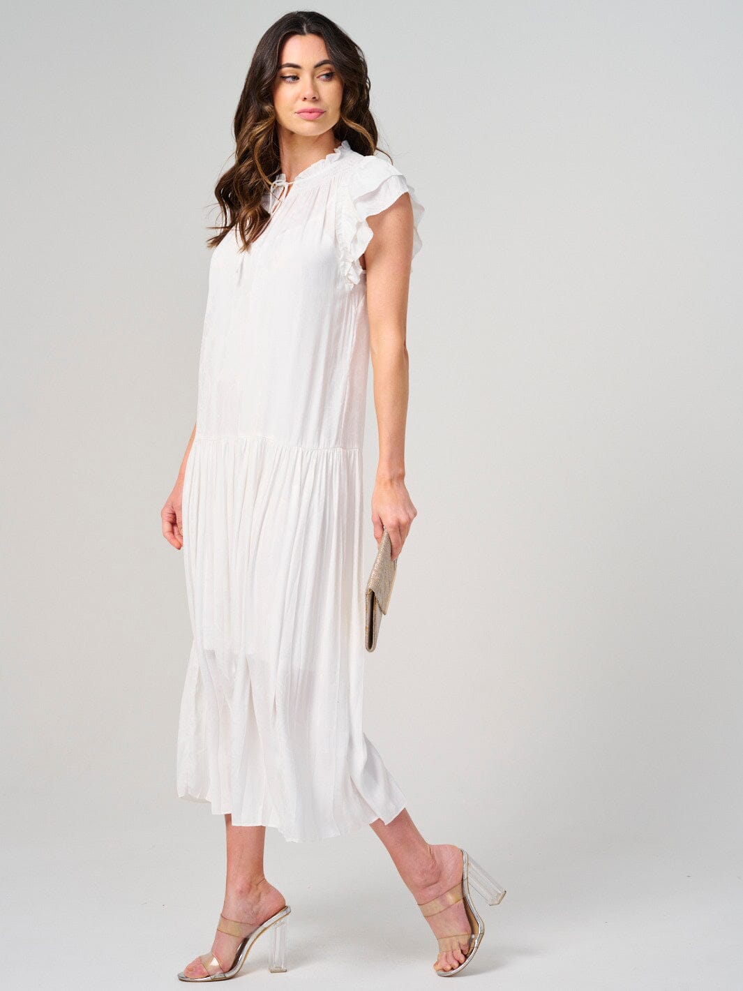 WOMEN'S RUFFLE SLEEVE ELASTIC WAIST TIERED MAXI DRESS (Copy)
