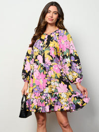 WOMEN'S LONG SLEEVE TUNIC FLOWER MINI DRESS