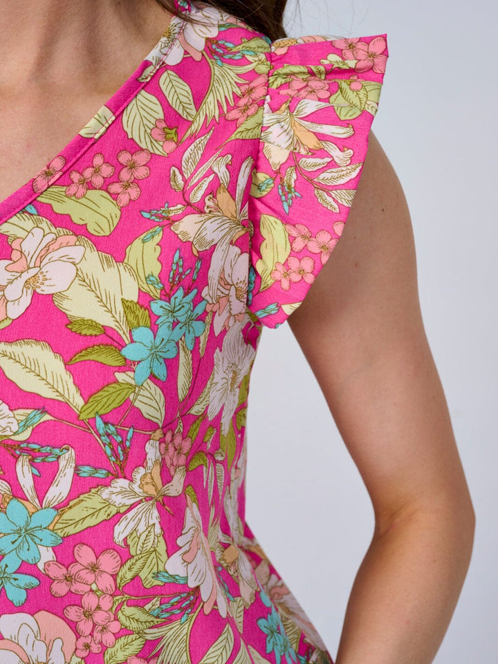 WOMEN'S RUFFLE SLEEVES V-NECK FLORAL BLOUSE