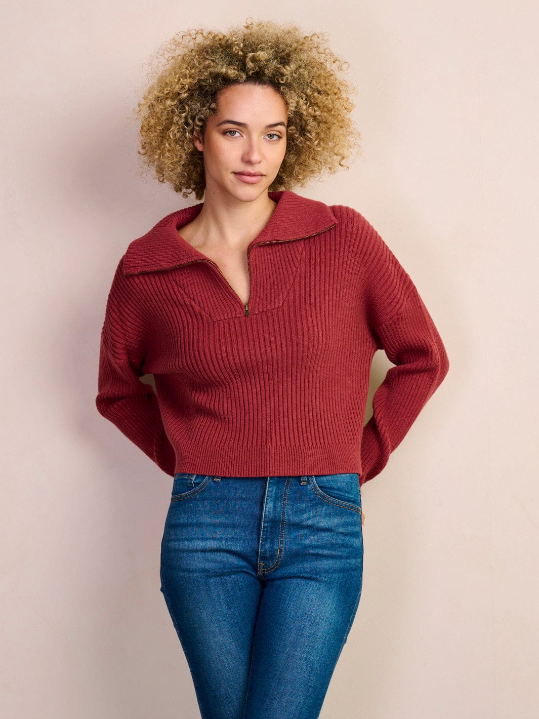 WOMEN'S LONG SLEEVE ZIP UP COLLAR PULLOVER TOP