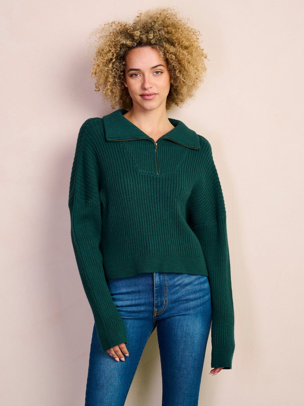 WOMEN'S LONG SLEEVE ZIP UP COLLAR PULLOVER TOP