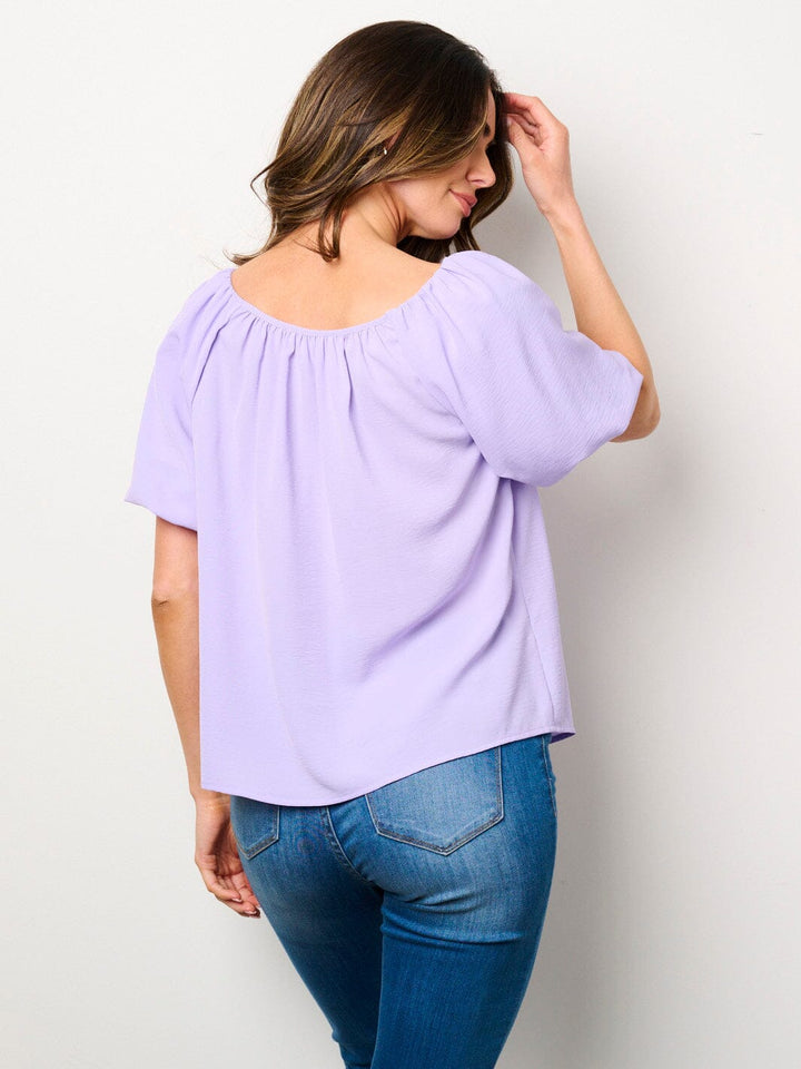WOMEN'S SHORT PUFF SLEEVE BUTTONS BLOUSE TOP