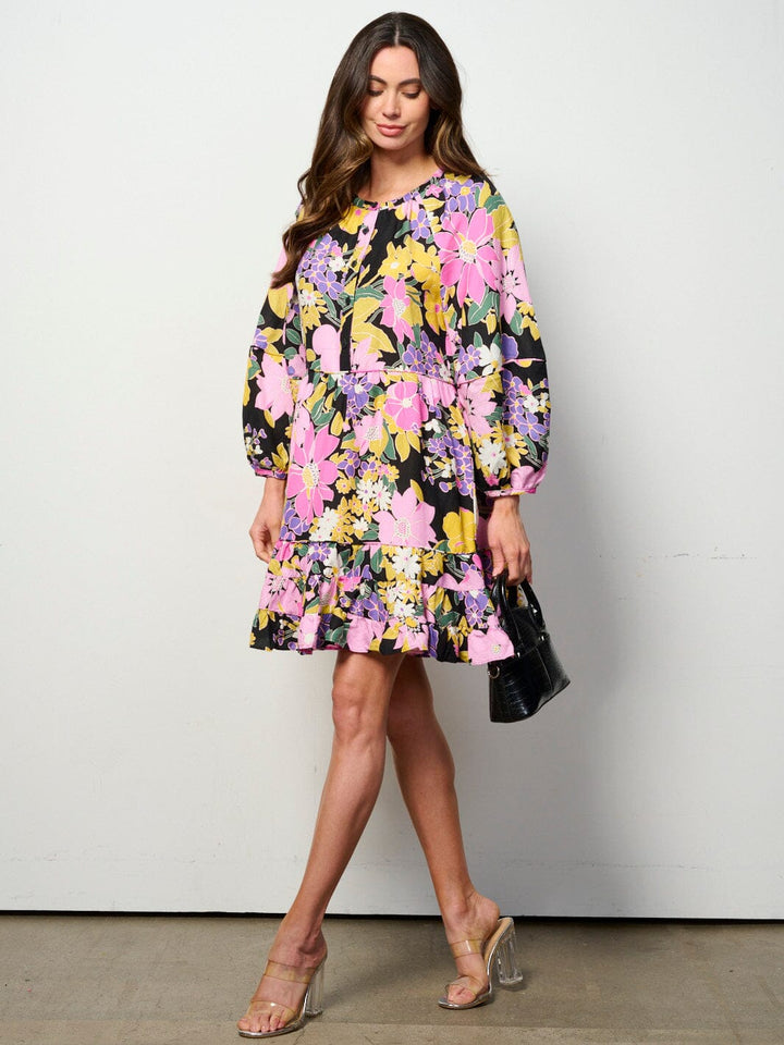 WOMEN'S LONG SLEEVE TUNIC FLOWER MINI DRESS