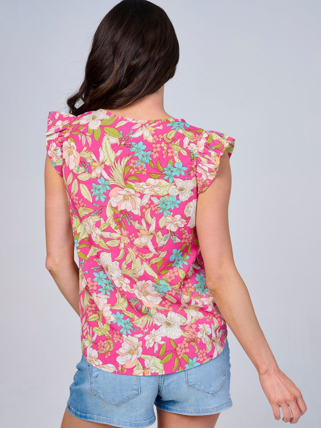 WOMEN'S RUFFLE SLEEVES V-NECK FLORAL BLOUSE