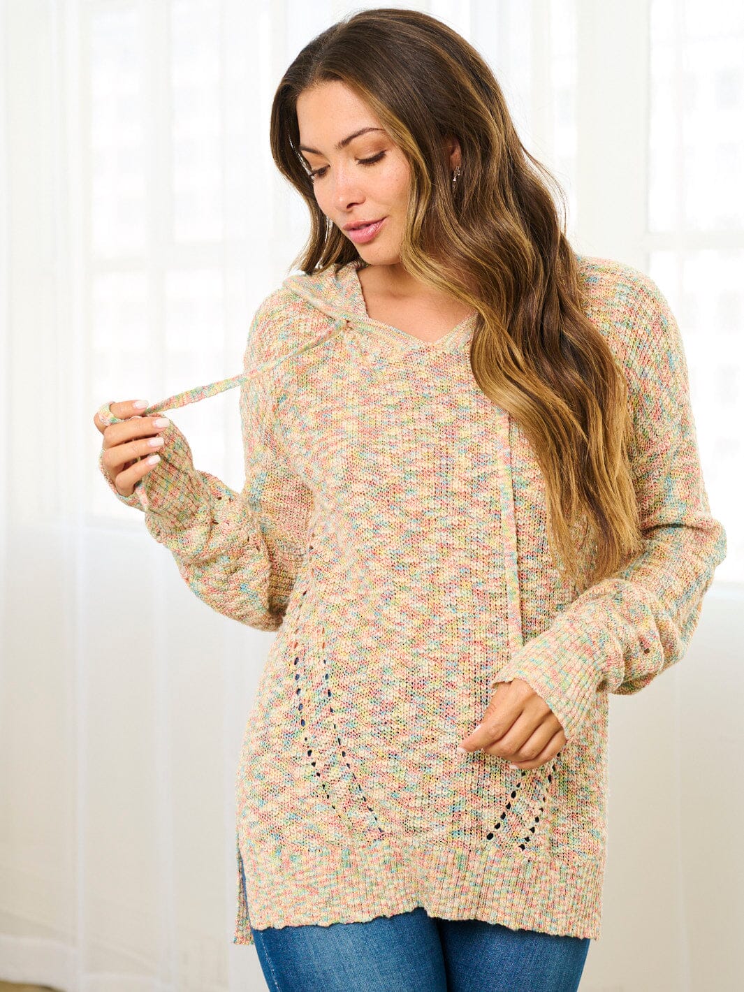 WOMEN'S LONG SLEEVE MULTI COLORS HOODED PULLOVER TOP