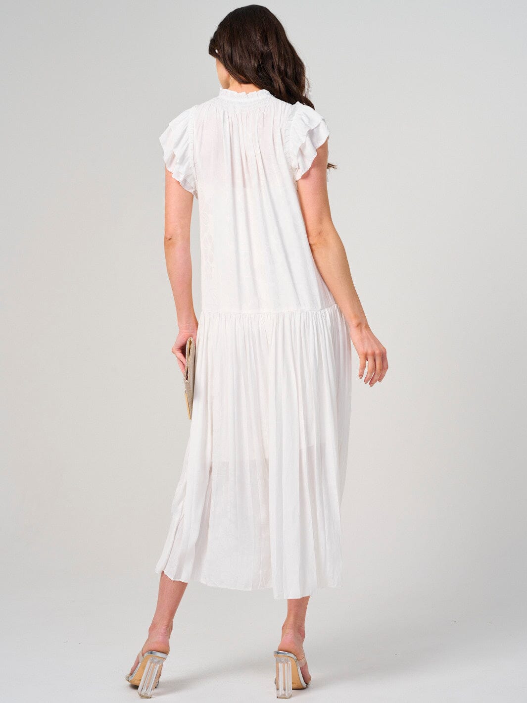 WOMEN'S RUFFLE SLEEVE V-NECK TIERED FLORAL PRINT MAXI DRESS