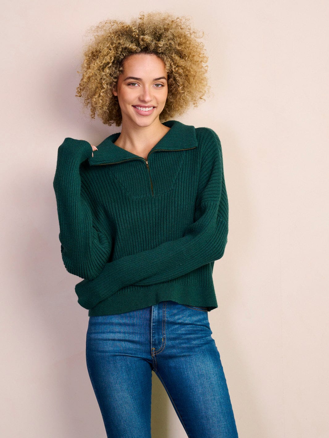 WOMEN'S LONG SLEEVE ZIP UP COLLAR PULLOVER TOP