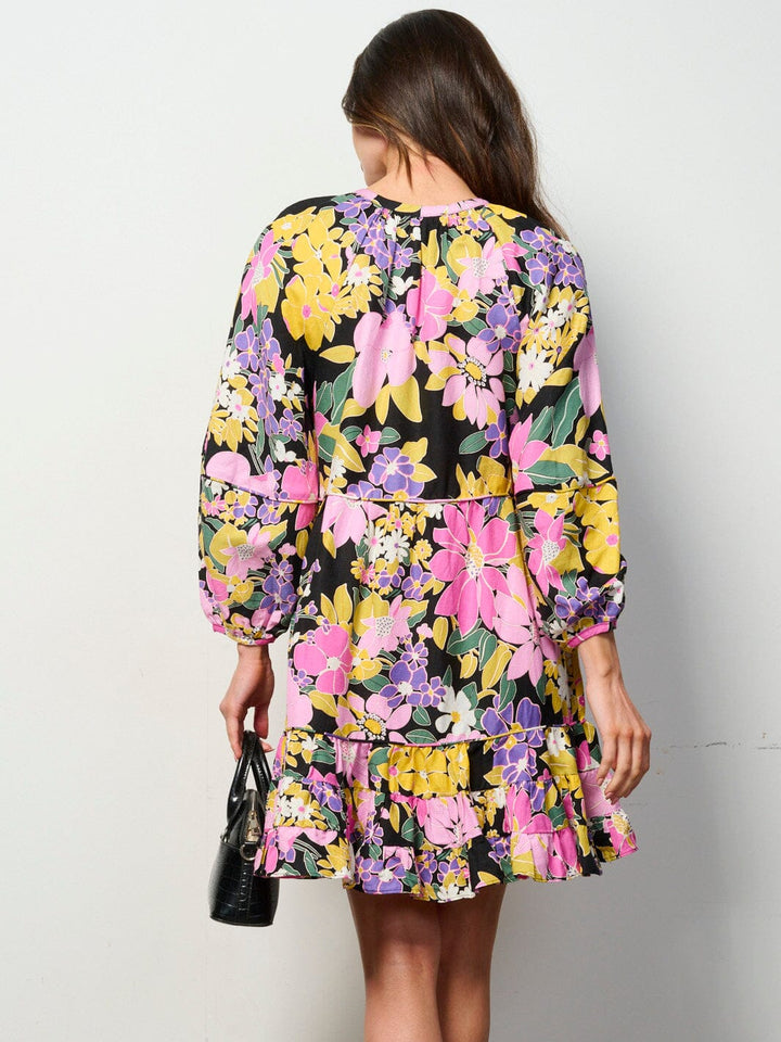WOMEN'S LONG SLEEVE TUNIC FLOWER MINI DRESS