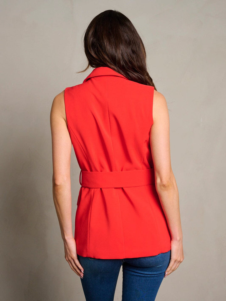 WOMEN'S SLEEVELESS BUTTON CLOSURE BELTED VEST