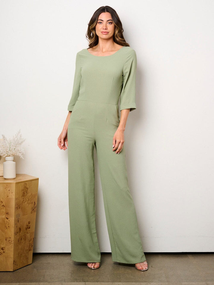 WOMEN'S SHORT SLEEVE POCKETS SOLID WIDE LEG JUMPSUIT