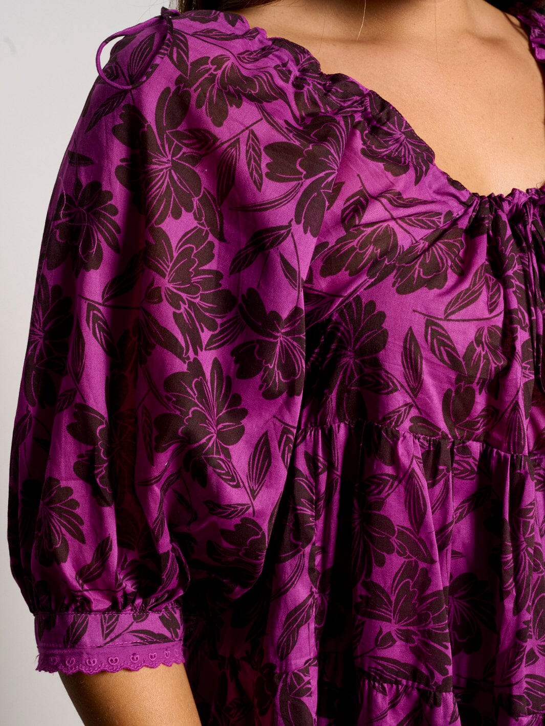 WOMEN'S 3/4 SLEEVE TUNIC FLORAL MINI DRESS