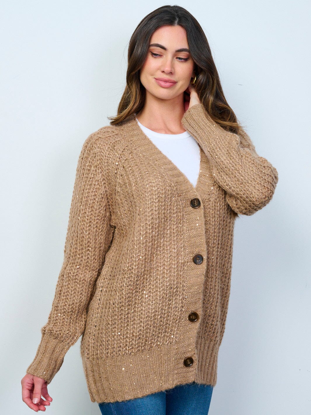WOMEN'S LONG SLEEVES BUTTON UP KNIT CARDIGAN