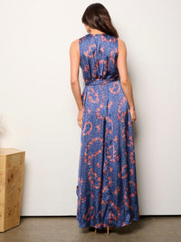 WOMEN'S SLEEVELESS SURPLICE FLORAL HIGH-LOW MAXI DRESS
