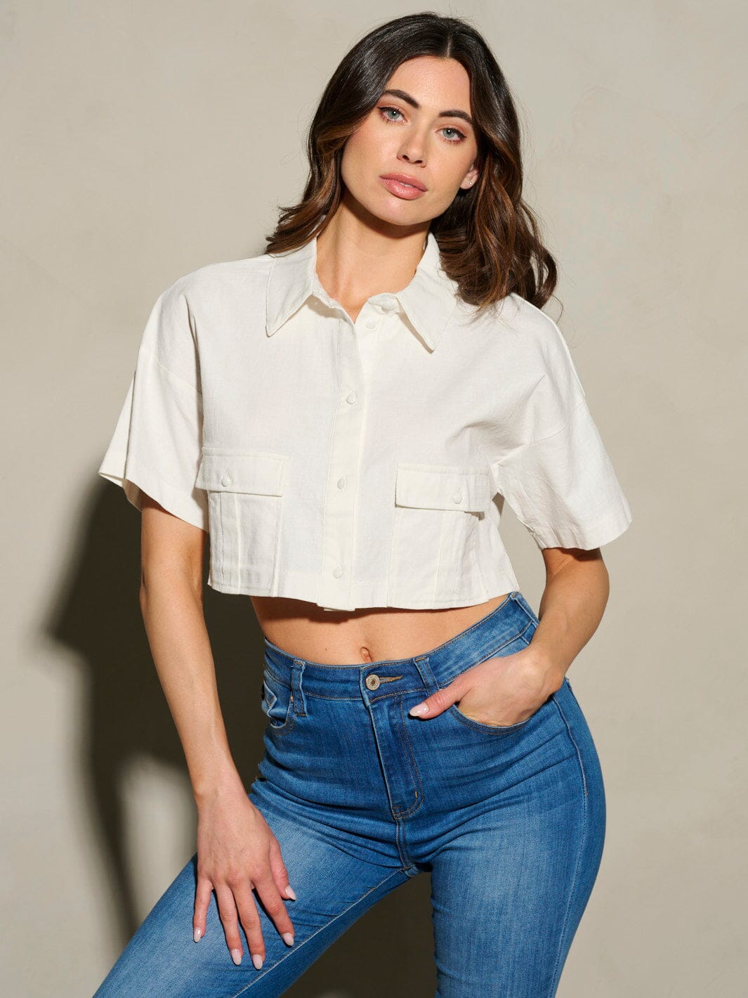 WOMEN'S SHORT SLEEVE FRONT TWIST CROCHET PEPLUM TOP (Copy)