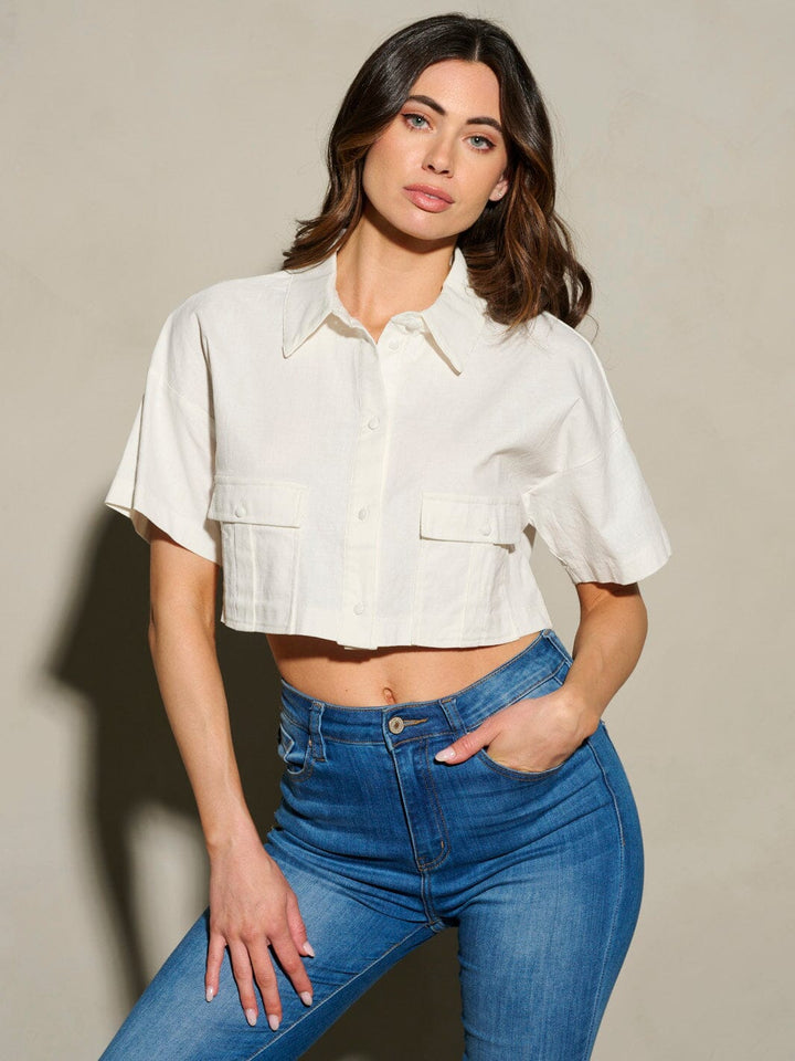 WOMEN'S SHORT SLEEVE FRONT TWIST CROCHET PEPLUM TOP (Copy)