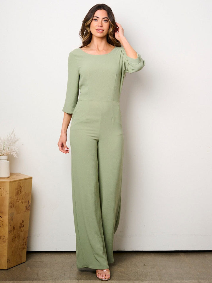 WOMEN'S SHORT SLEEVE POCKETS SOLID WIDE LEG JUMPSUIT