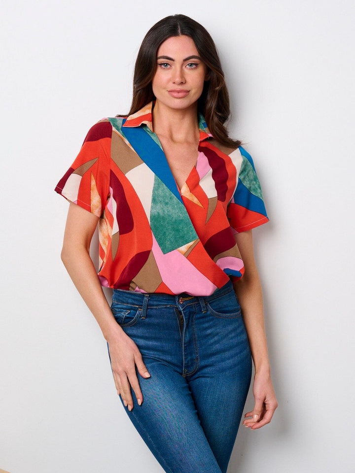 WOMEN'S SHORT SLEEVE SURPLICE MULTI COLORS BODYSUIT