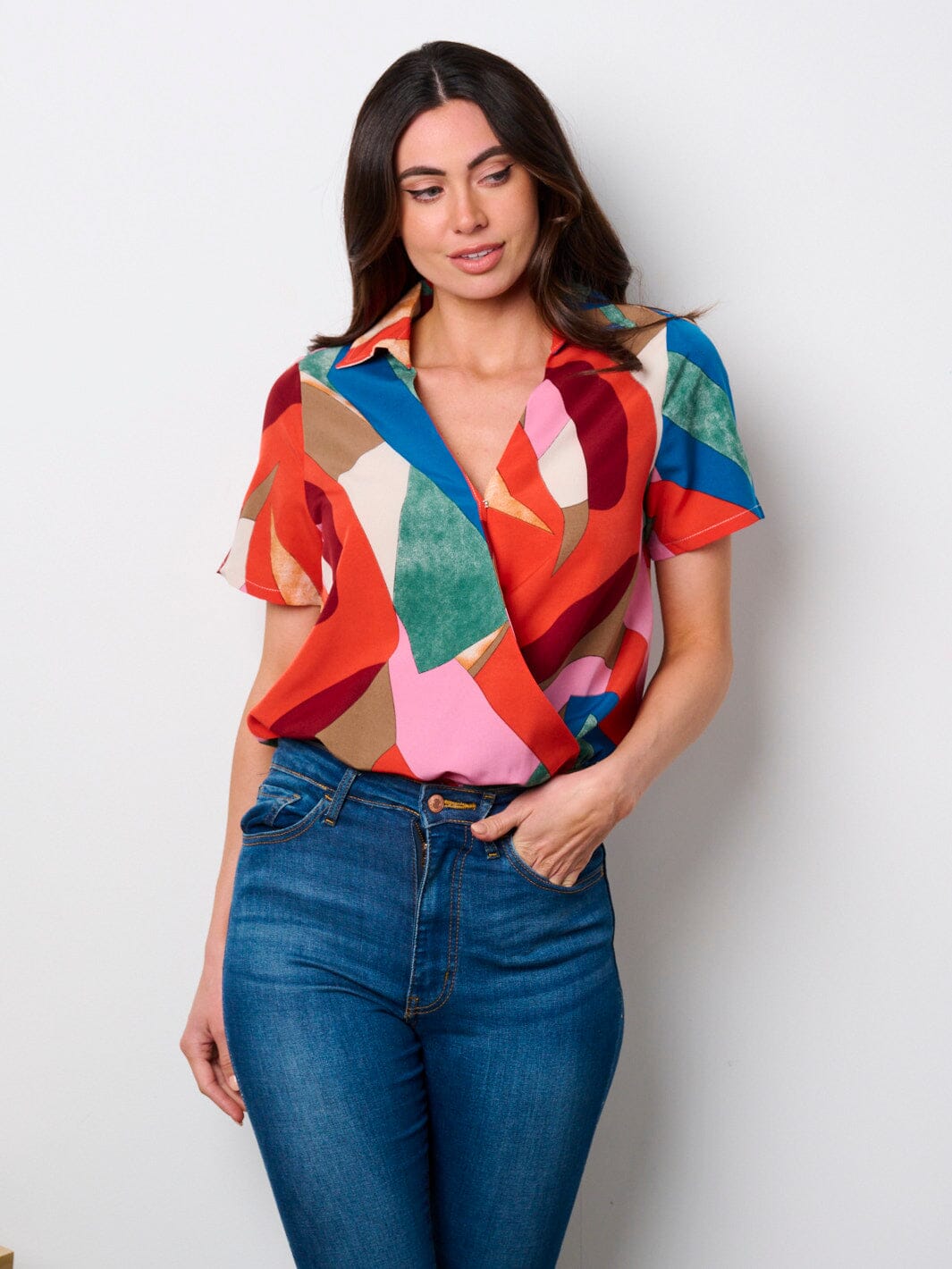 WOMEN'S SHORT SLEEVE SURPLICE MULTI COLORS BODYSUIT