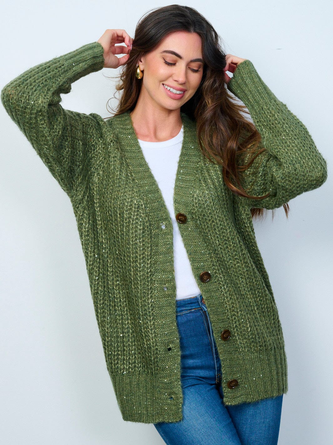 WOMEN'S LONG SLEEVES BUTTON UP KNIT CARDIGAN