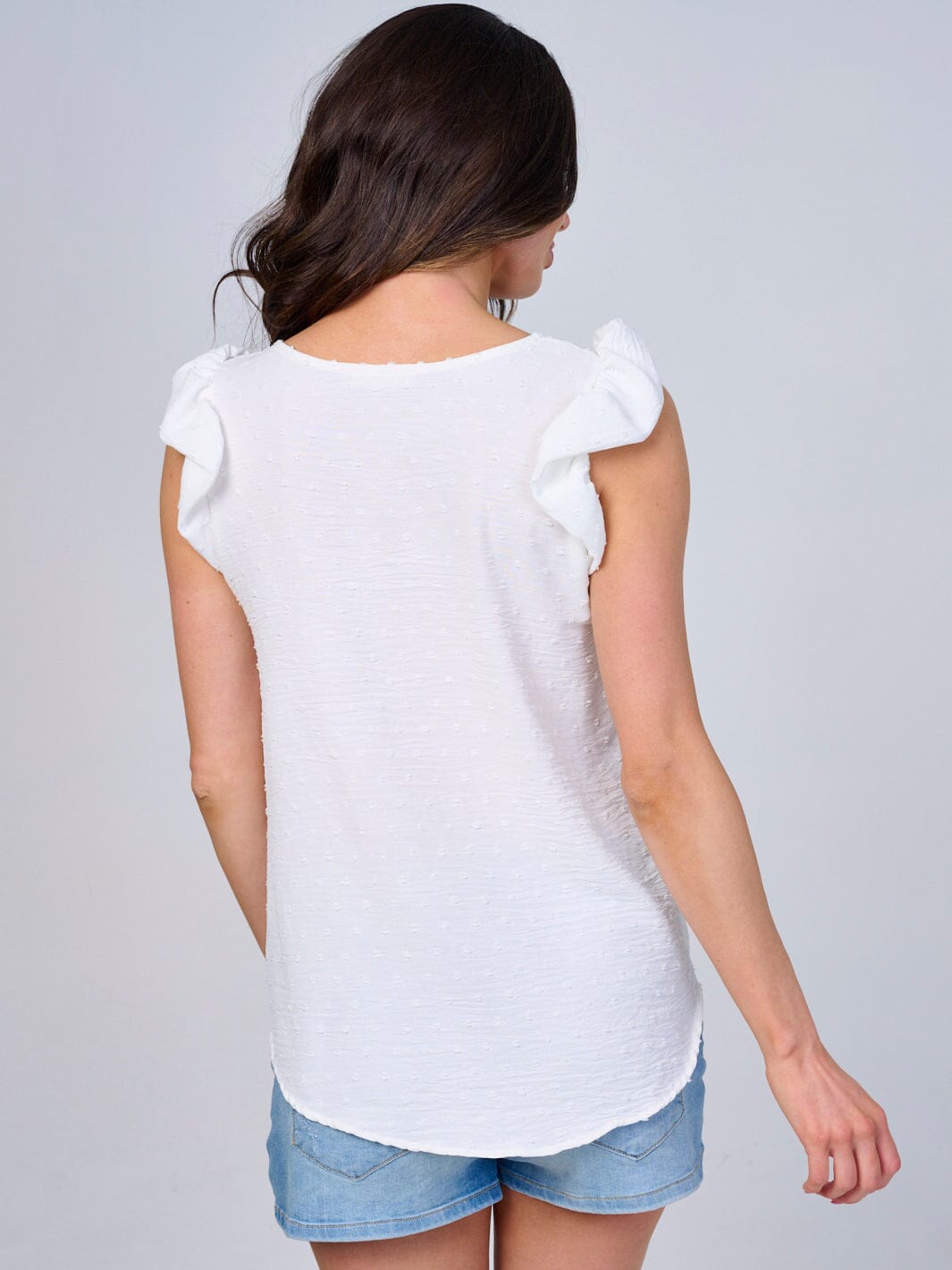 WOMEN'S RUFFLE SLEEVES SWISS DOTS BLOUSE