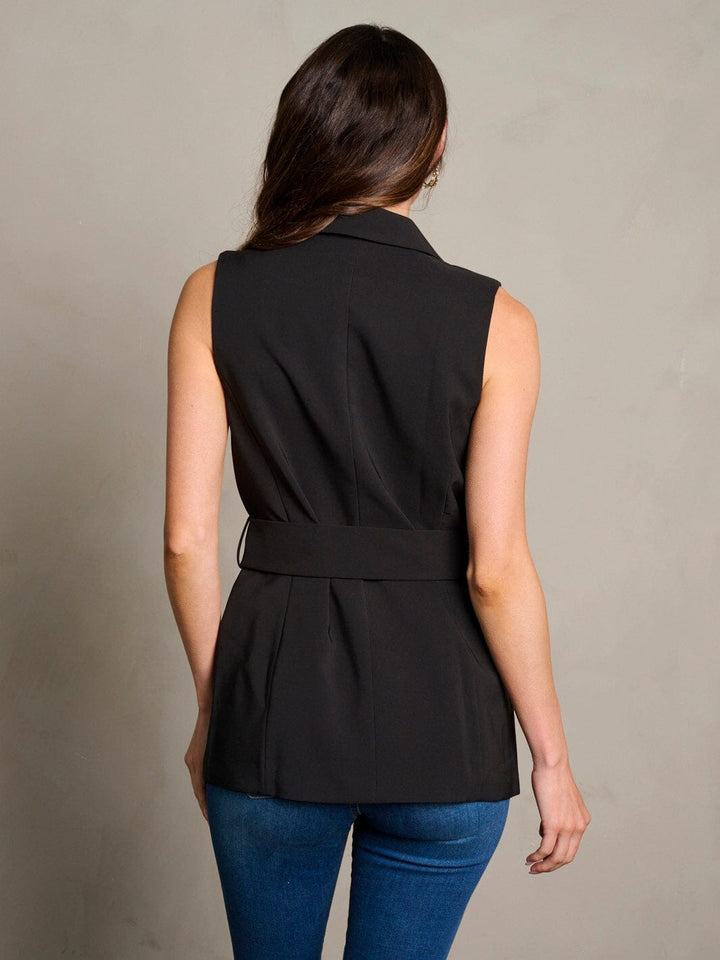 WOMEN'S SLEEVELESS BUTTON CLOSURE BELTED VEST
